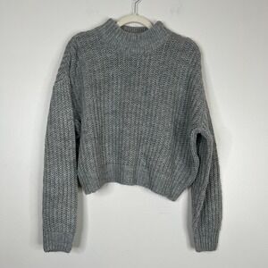 H&M Loose Knit Mockneck Cropped Long Sleeve Gray Sweater Size Medium